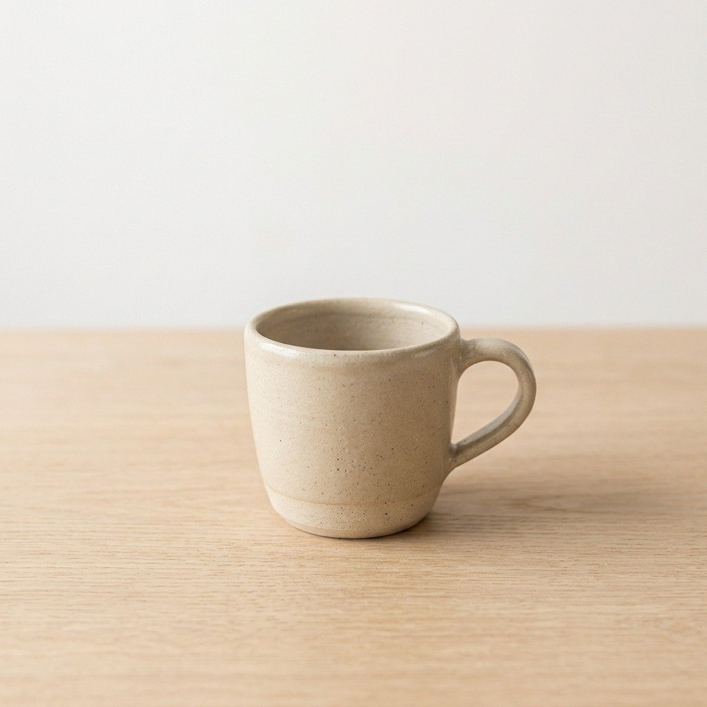 Tasse Coton Tasse Coton, en beige clair, collection Craie, vue de face sur fond uni.
